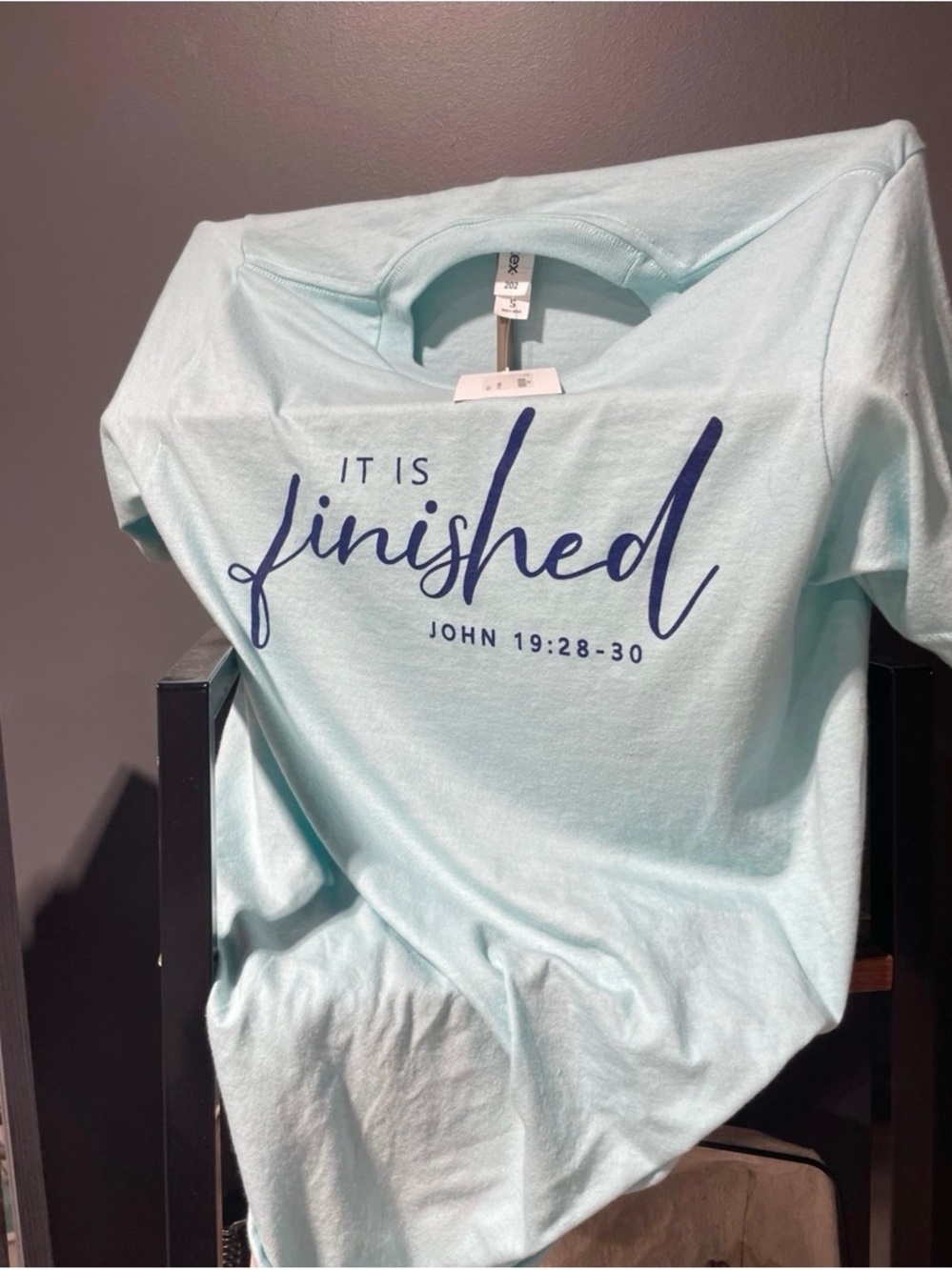 "It Is Finished" Graphic Tee - Light Aqua